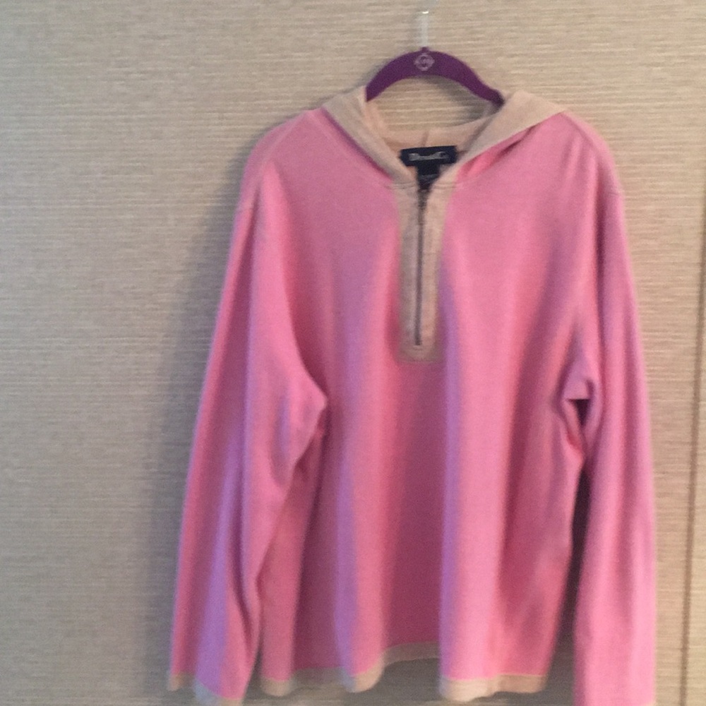 Denim & co pullover with good, x-large,  pink with light brown trim